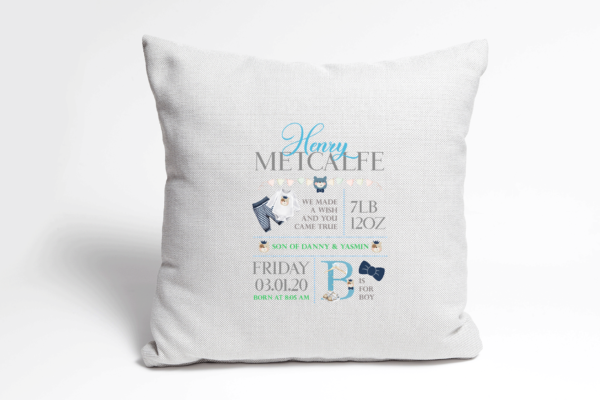 Personalised Boy Birth Details Cushion