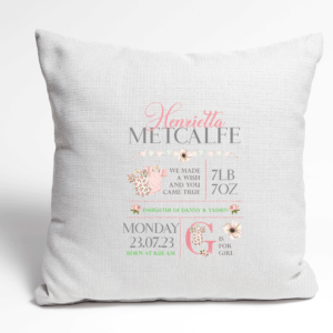Personalised Girl Birth Details Cushion