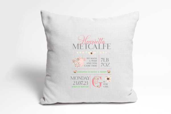Personalised Girl Birth Details Cushion
