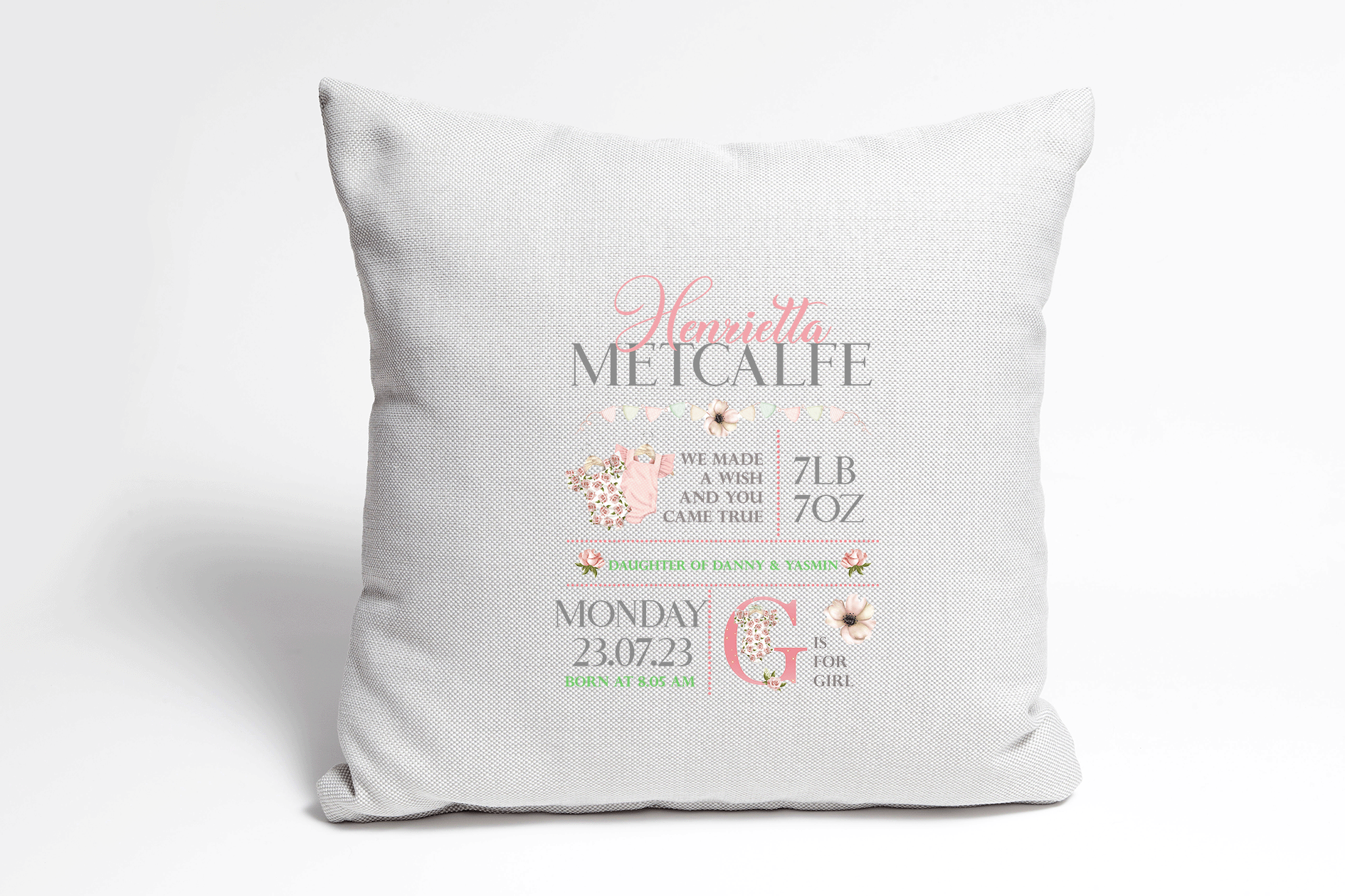 Personalised Girl Birth Details Cushion