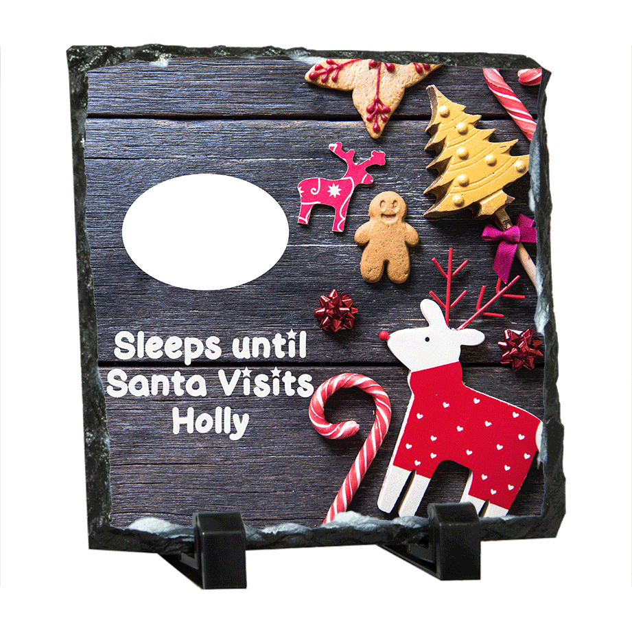 Sleeps Until Santa Visits Gloss Finish 14cm Square Photo Slate