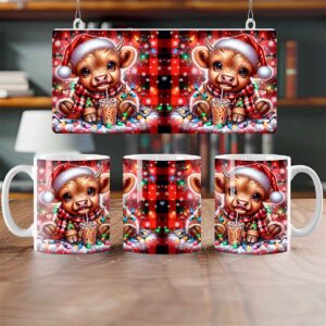 Red Christmas Highland Cow Mug