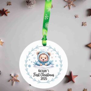 Personalised Blue Bear First Christmas Acrylic Ornament
