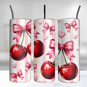 Pink Bows & Cherries 20oz Stainless Steel Tumbler