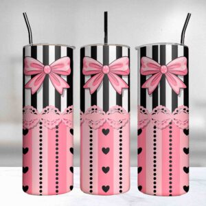 Pink Bows & Black Hearts 20oz Stainless Steel Tumbler